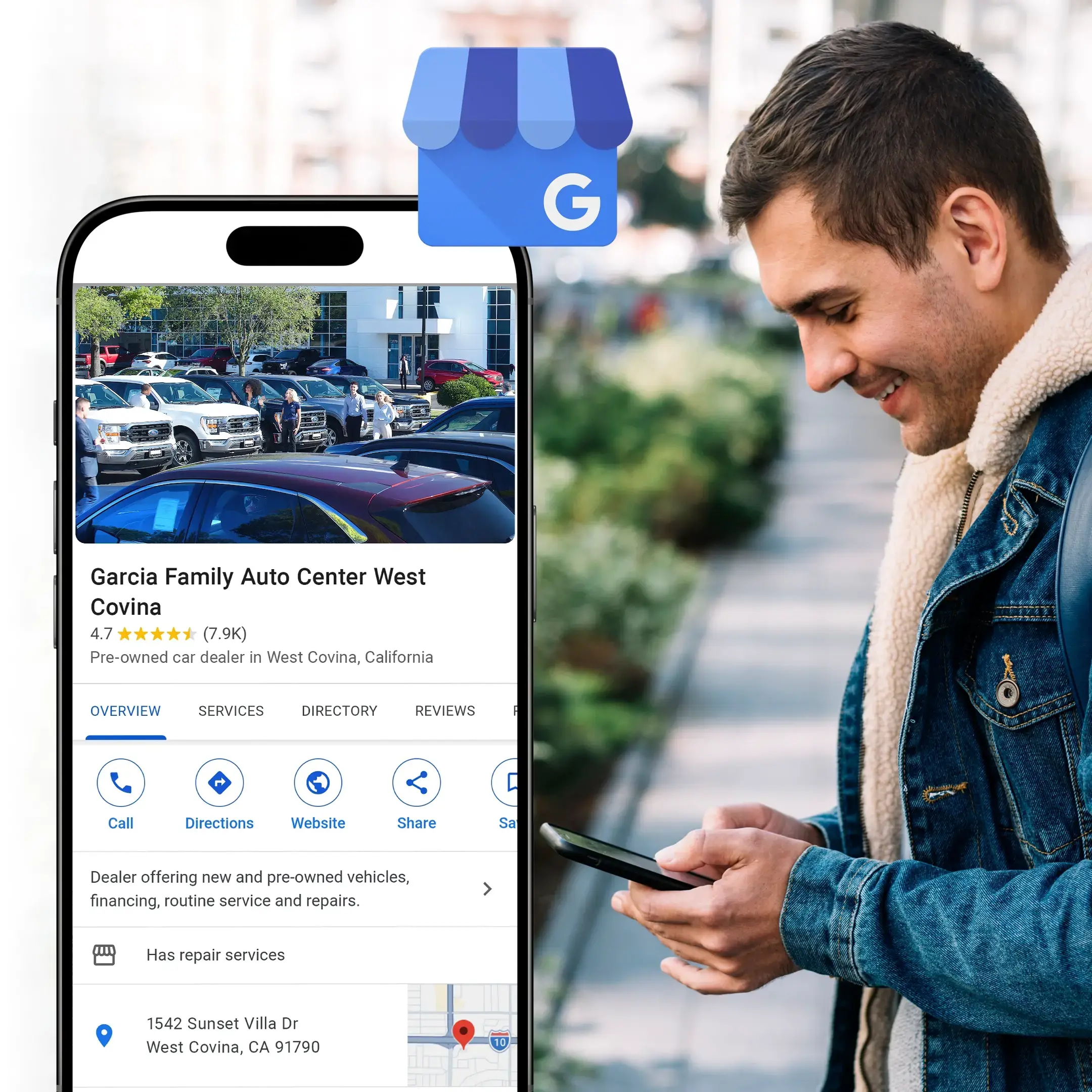 Optimized Google Business Profile for auto dealership showing complete information