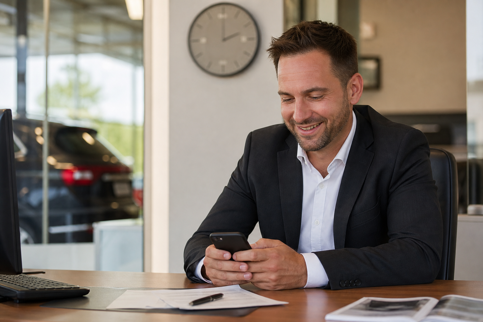 Dealership salesperson texting a buyer quickly to respond to a new lead