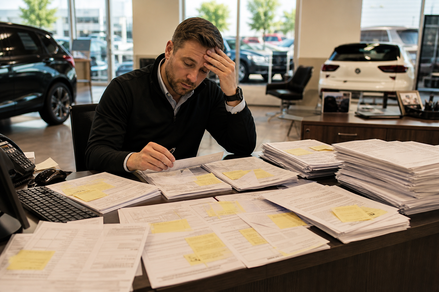 Dealership desk overwhelmed with unworked leads stacking up